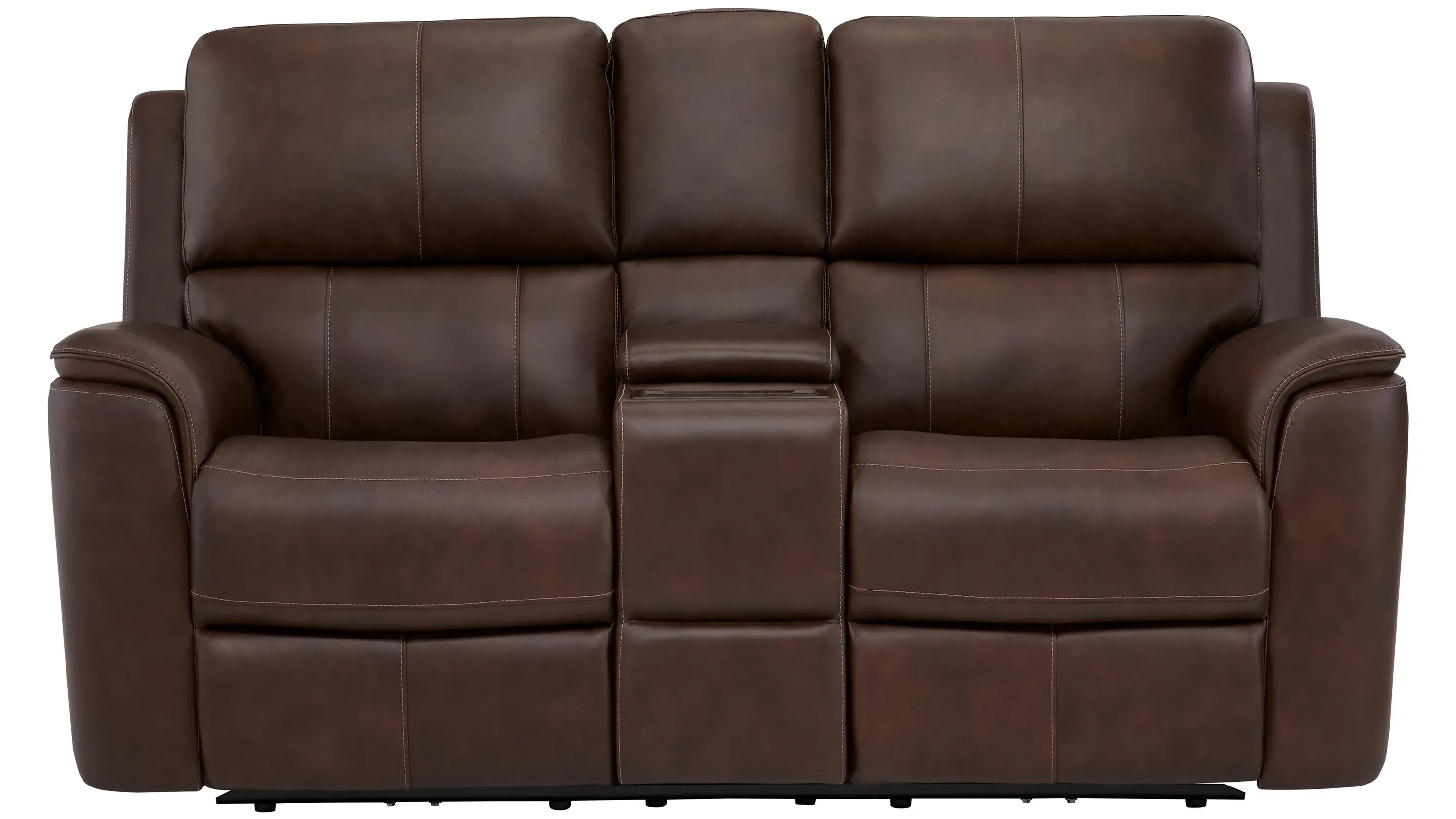 Henrick Triple Power Leather Console Loveseat | Raymour & Flanigan