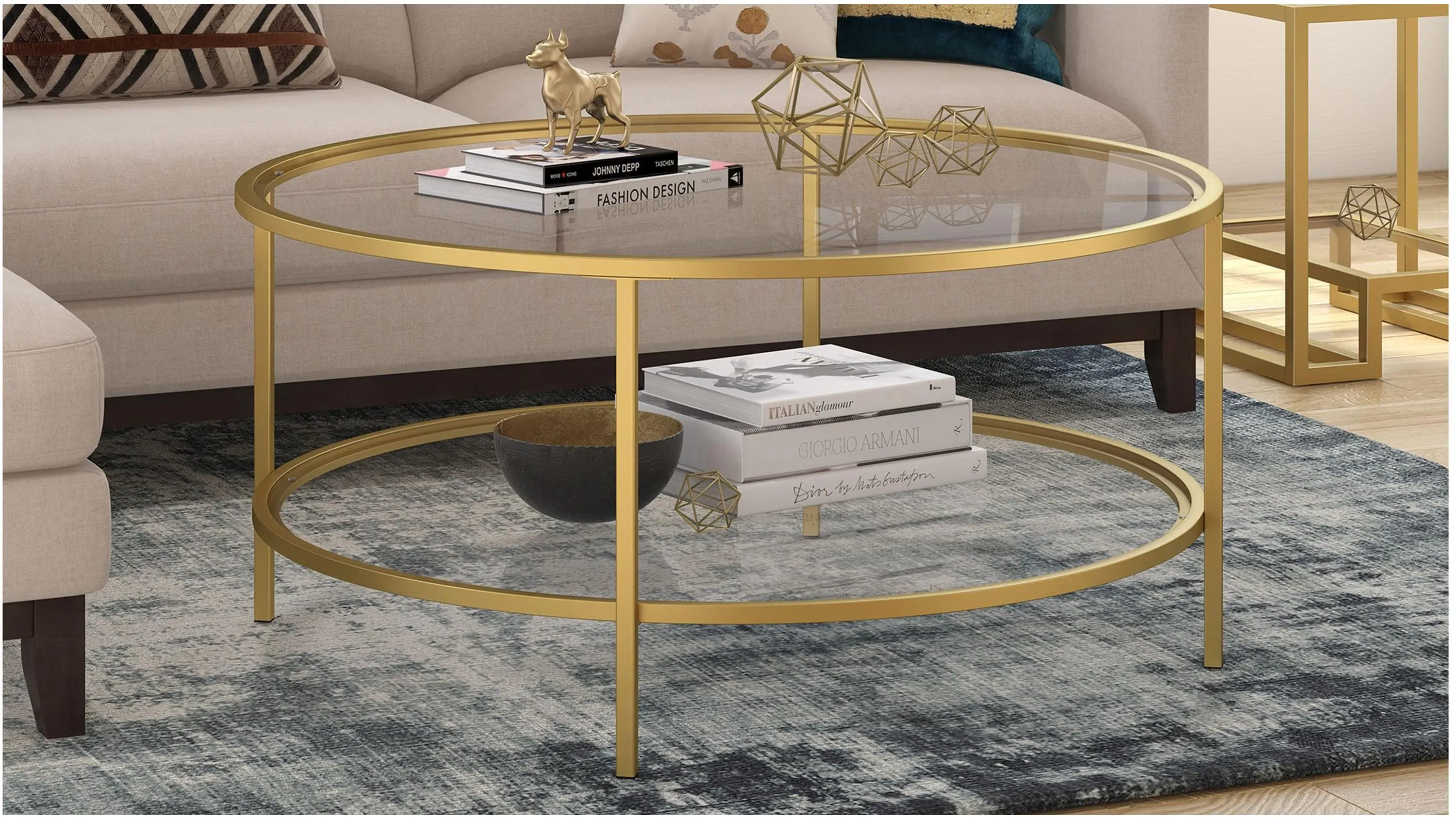 Sivil Round Coffee Table with Glass Shelf