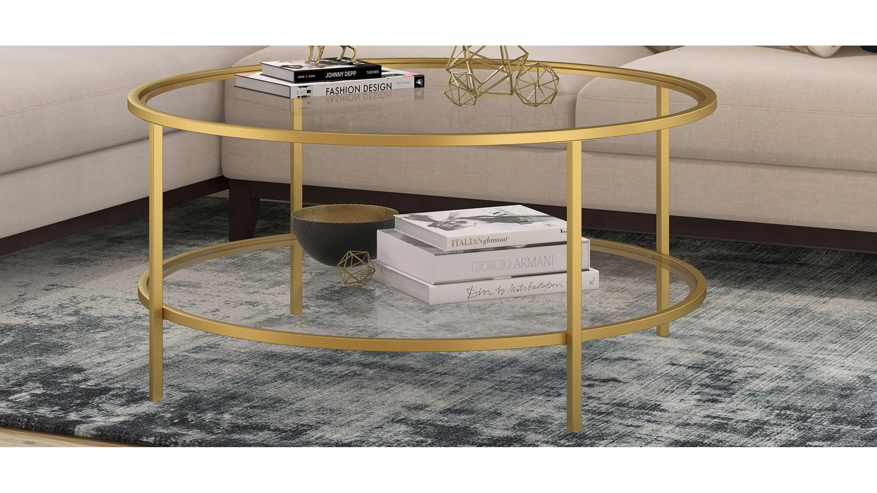 Sivil Round Coffee Table with Glass Shelf