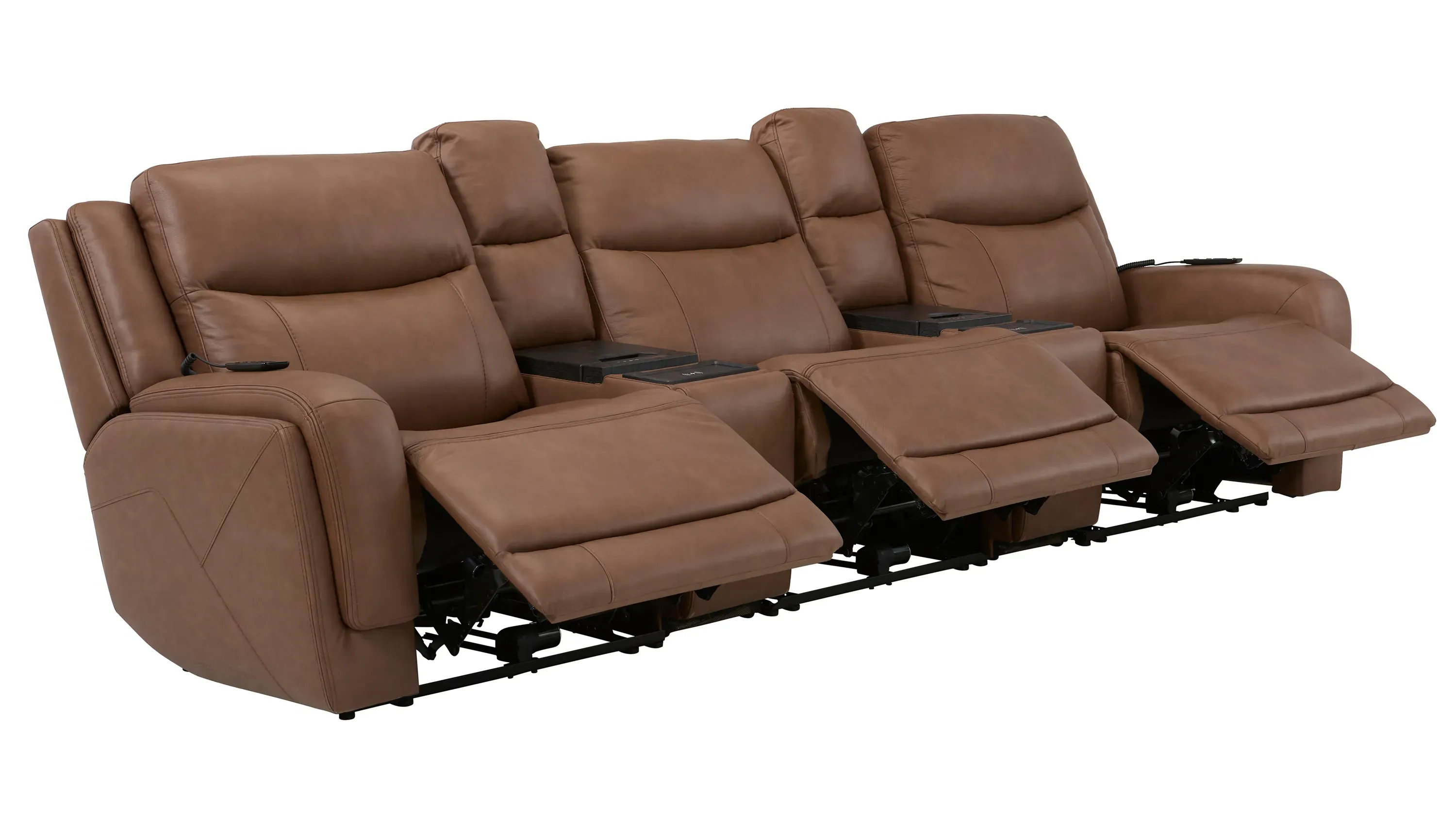 Harbin 5-pc. Leather Triple Power Sectional w/ Cooler Console