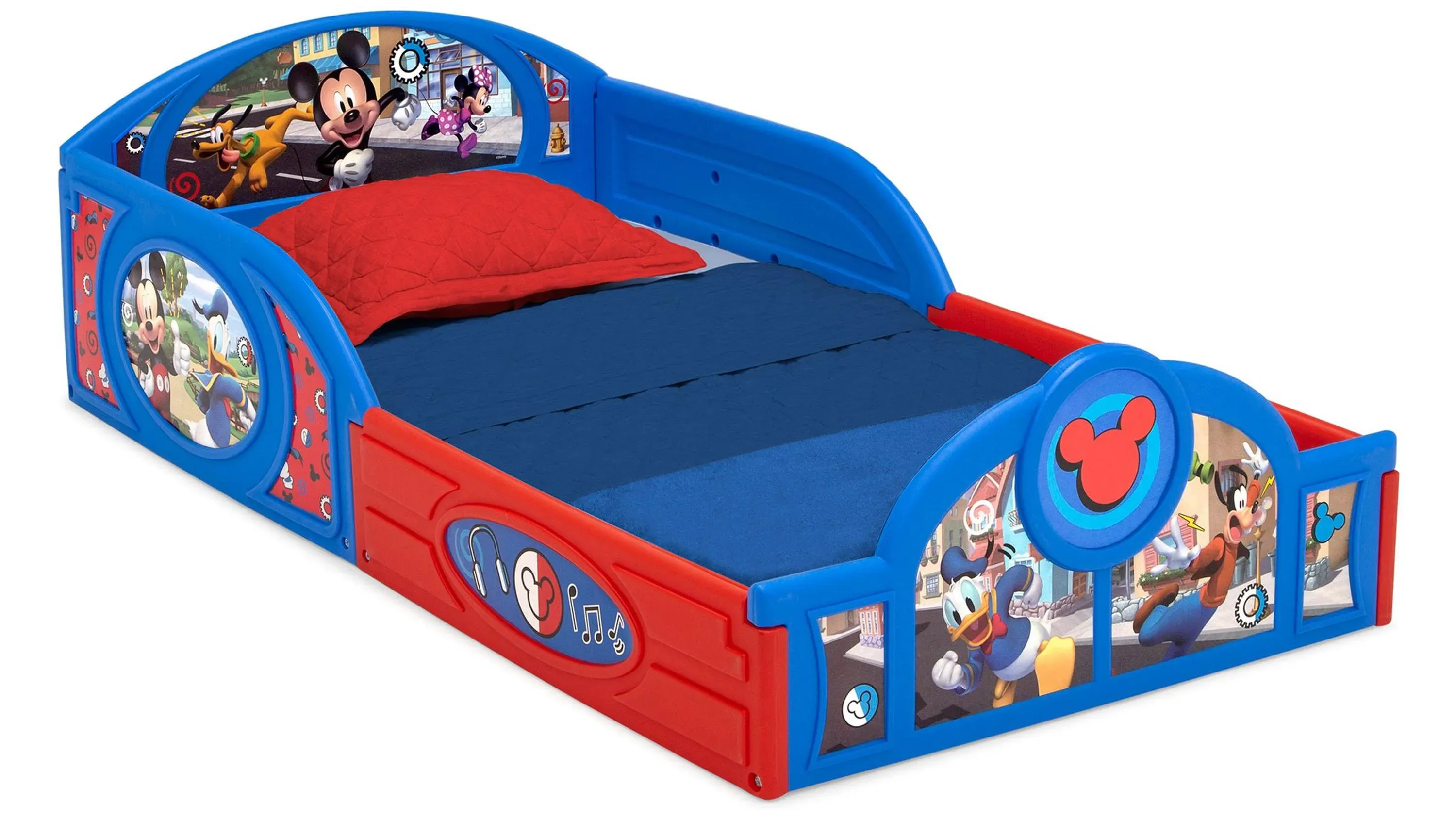 Disney Mickey Mouse Sleep and Play Toddler Bed with Attached Guardrails Raymour Flanigan