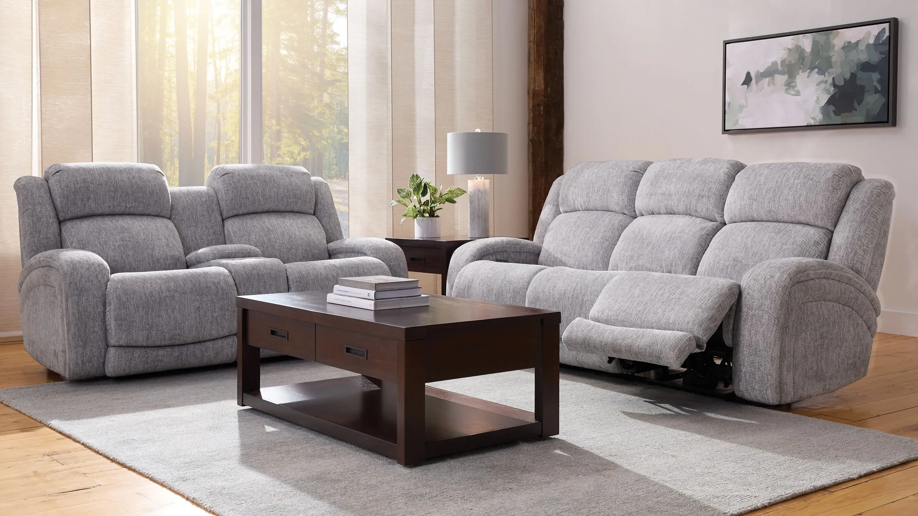その他 Sofa With Table For sale Zane Triple Power Sofa w/ Drop Down Table | Raymour & Flanigan
