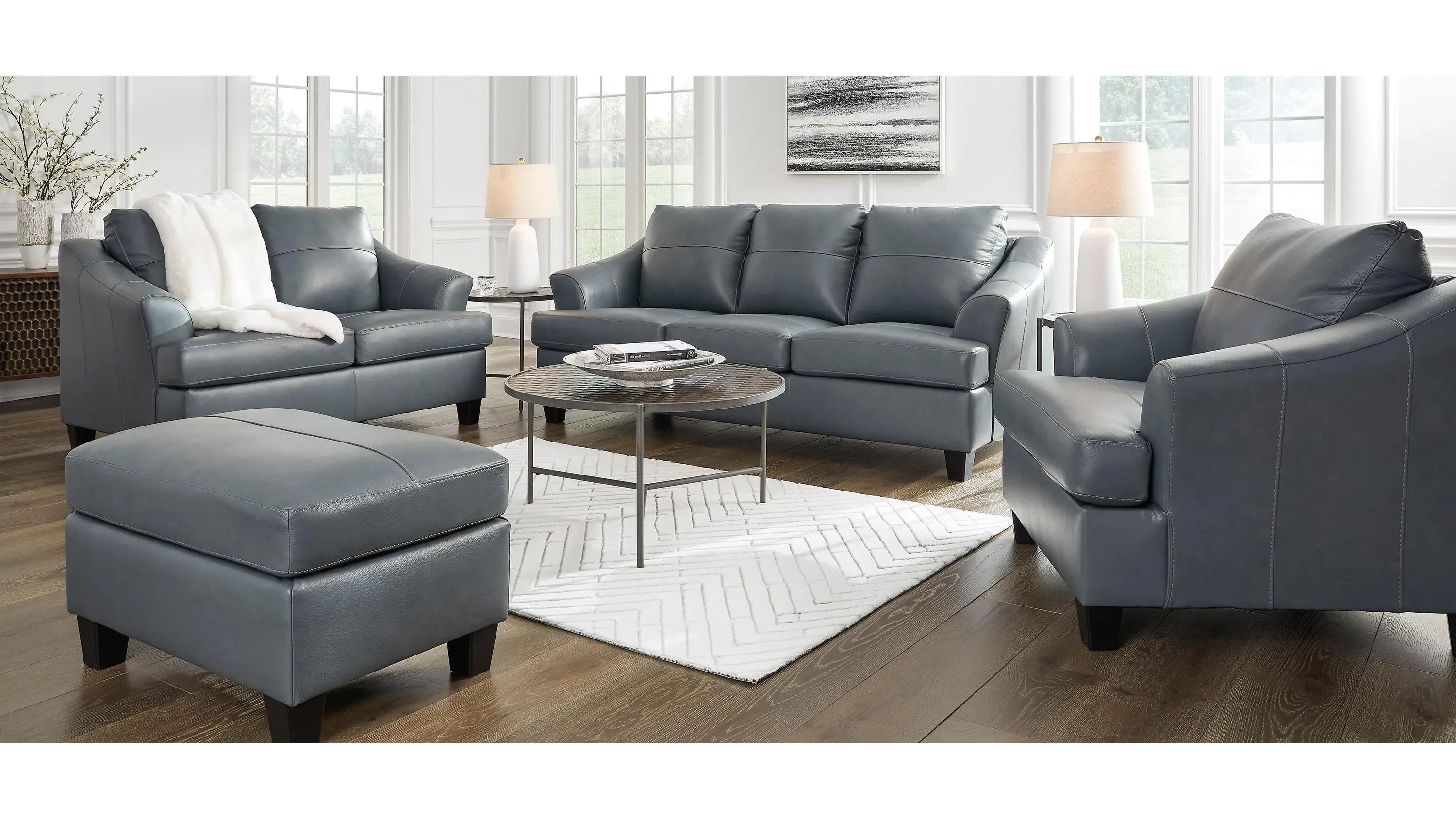Grey leather sofa set discount