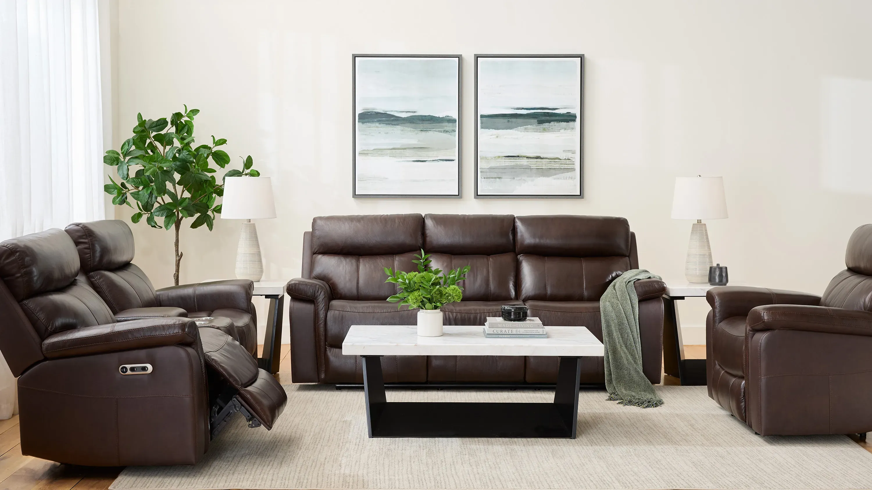Xander Leather Power Console Loveseat | Raymour & Flanigan