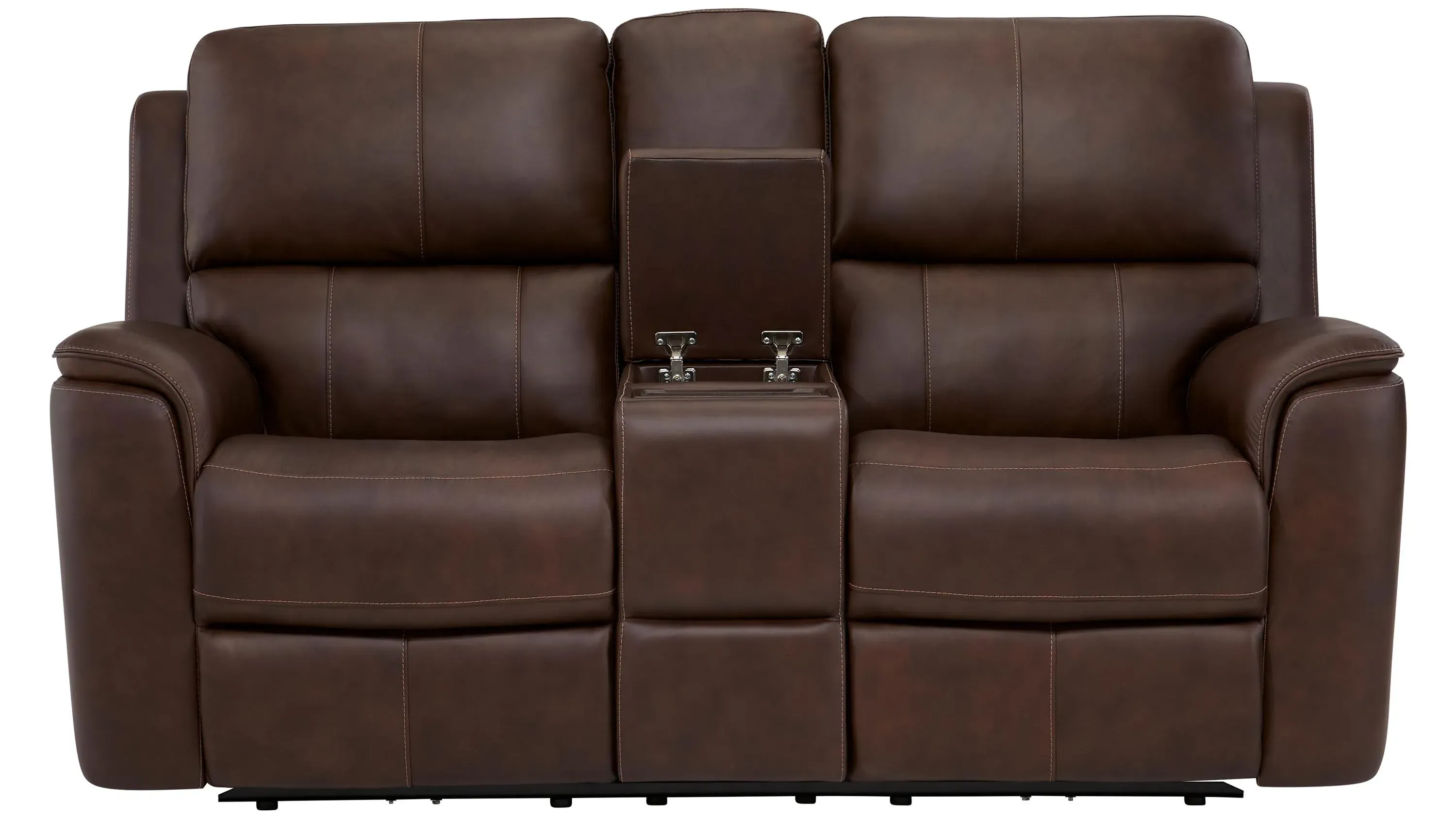 Henrick Triple Power Leather Console Loveseat | Raymour & Flanigan