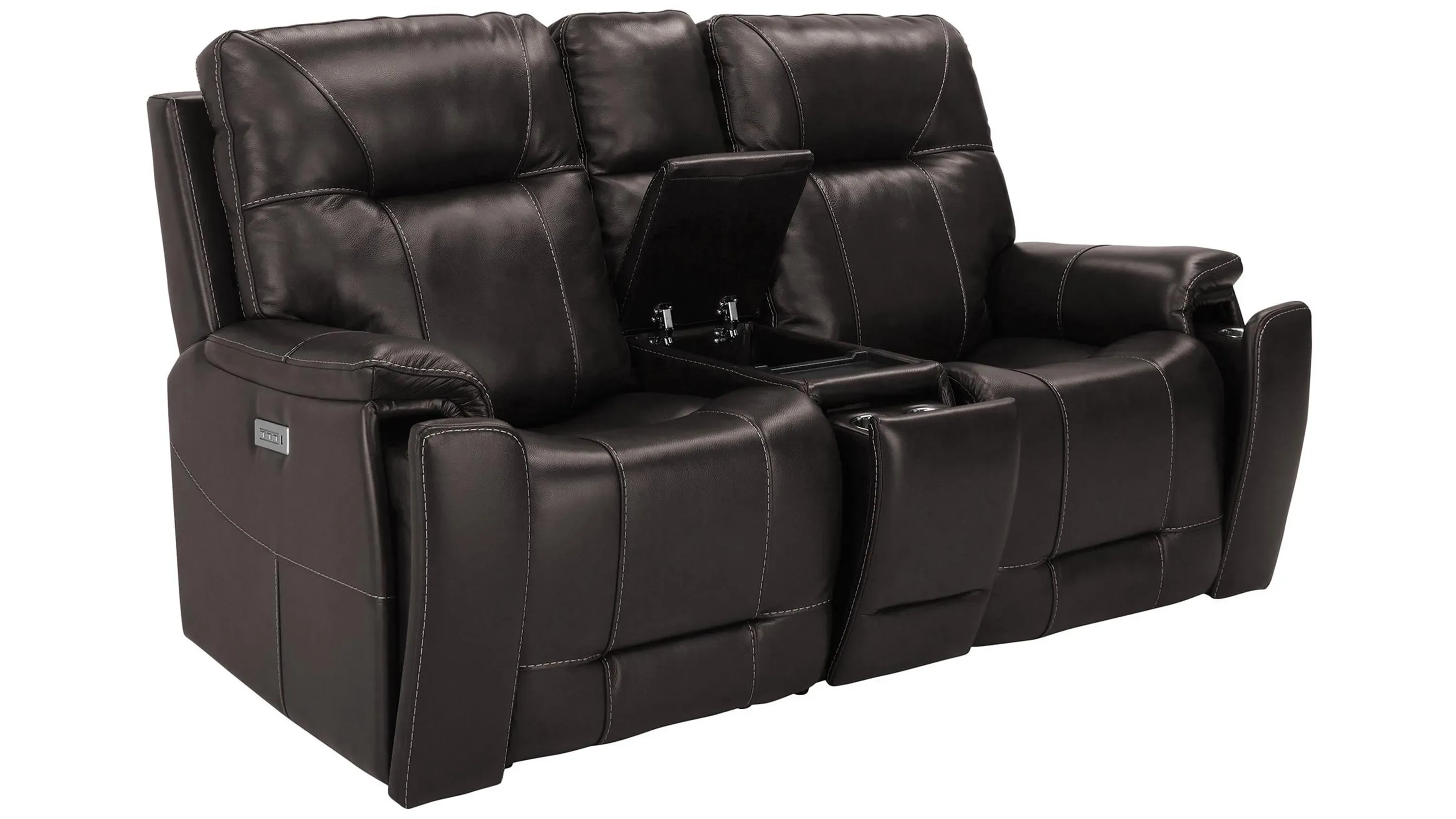 Barnett Leather Layflat Power Console Loveseat w/ Power Headrest and Lumbar