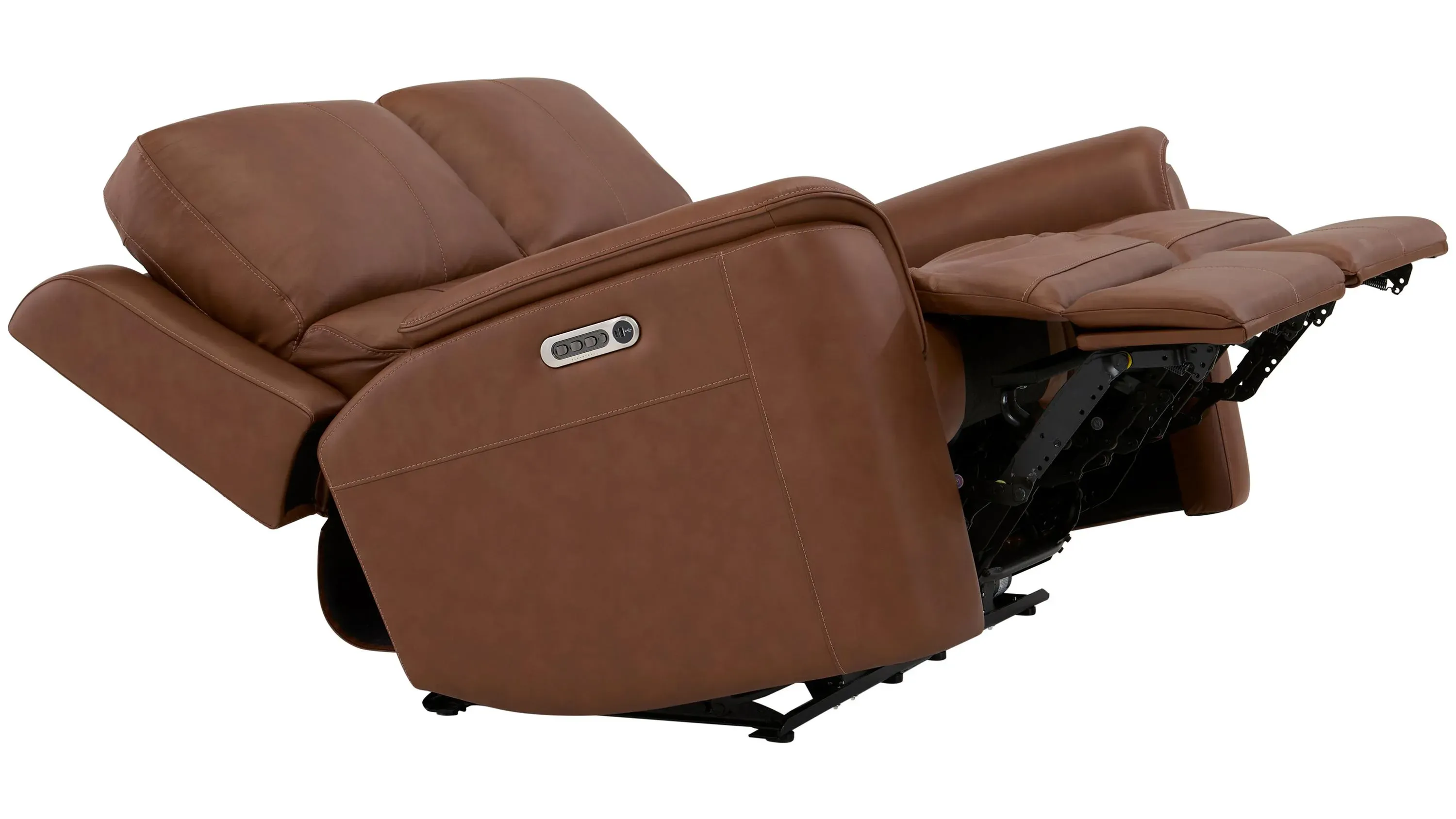 【R&B】Race Brown Tender Love Henrick Triple Power Leather Loveseat | Raymour & Flanigan