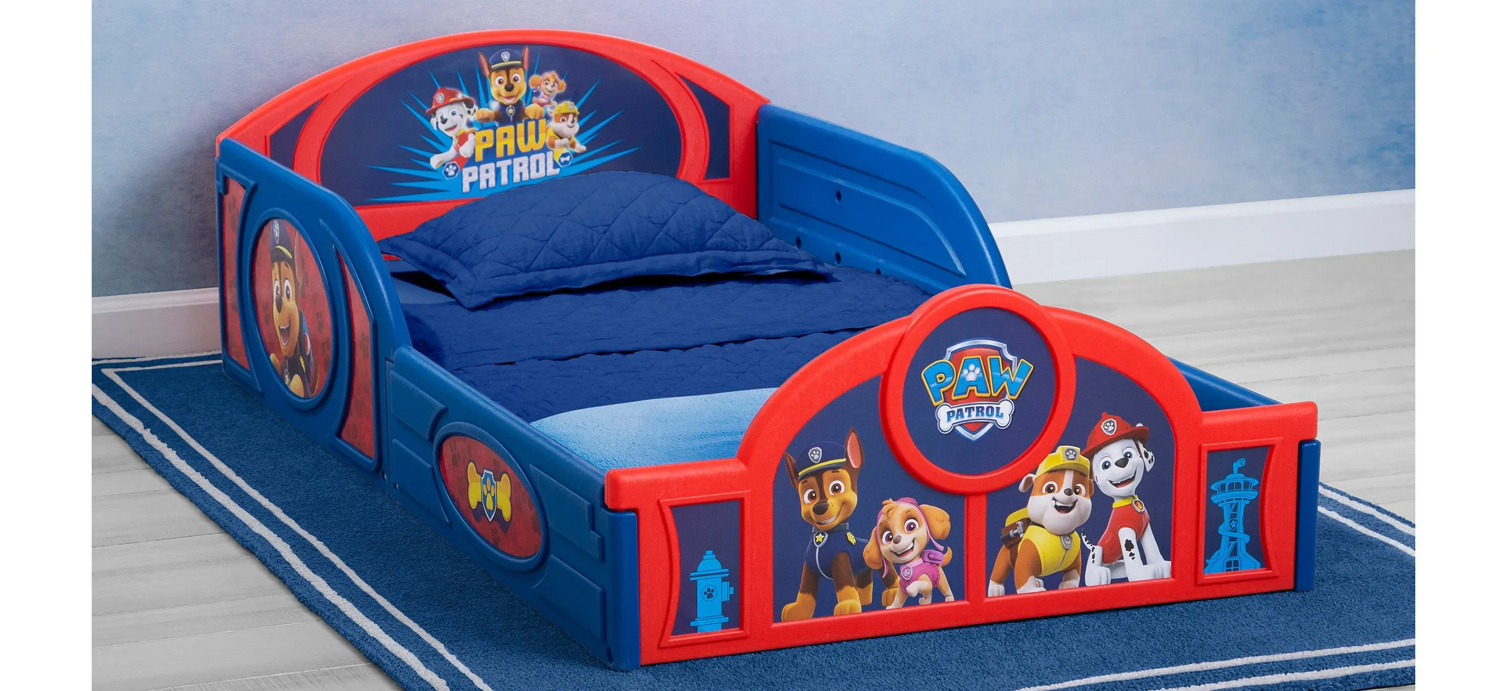 Toddler Paw Patrol Plastic Sleep and Play Kids Bed with Attached Guardrails Delta Children