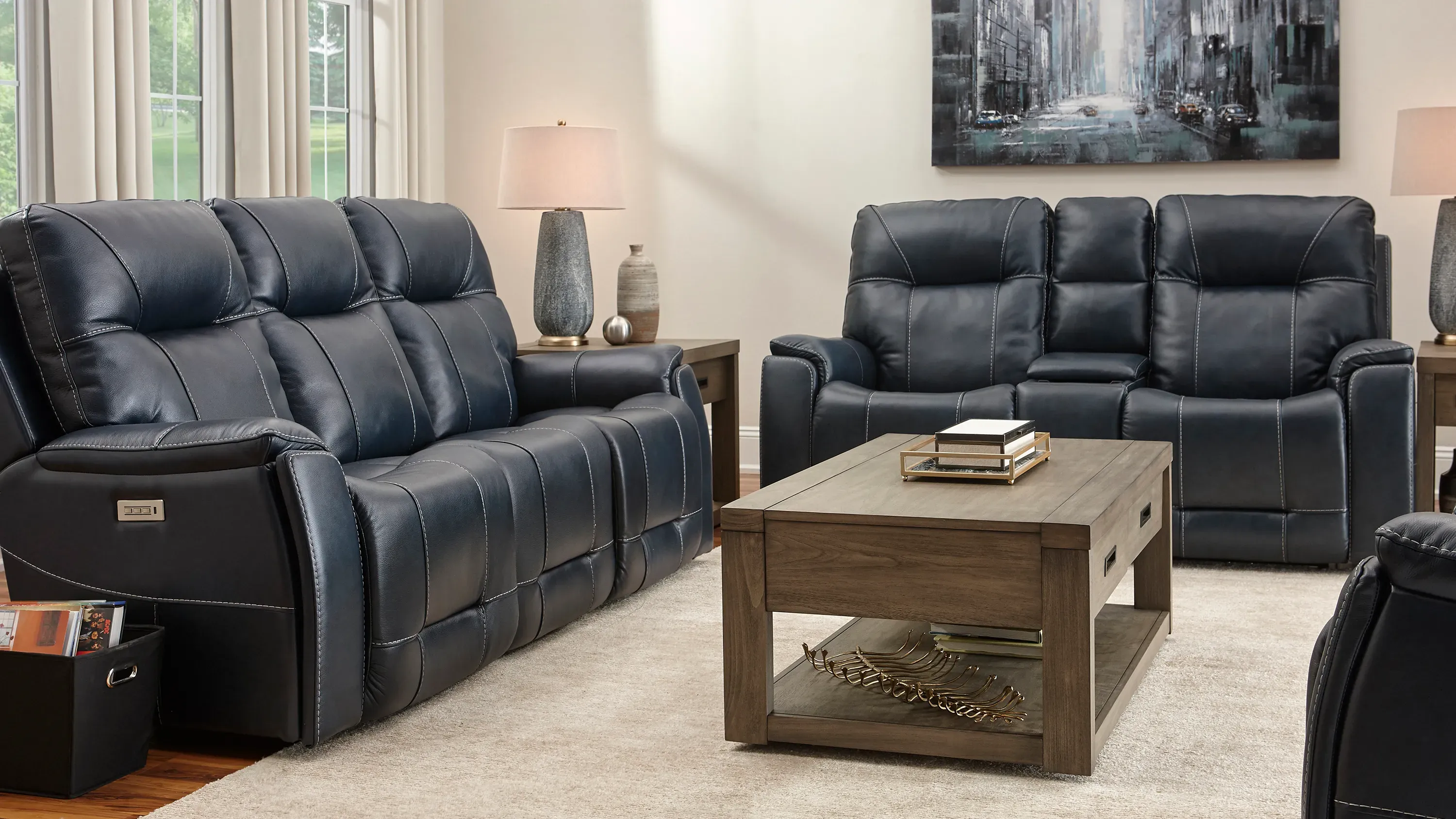 Barnett Leather Layflat Power Sofa w/ Power Headrest and Lumbar