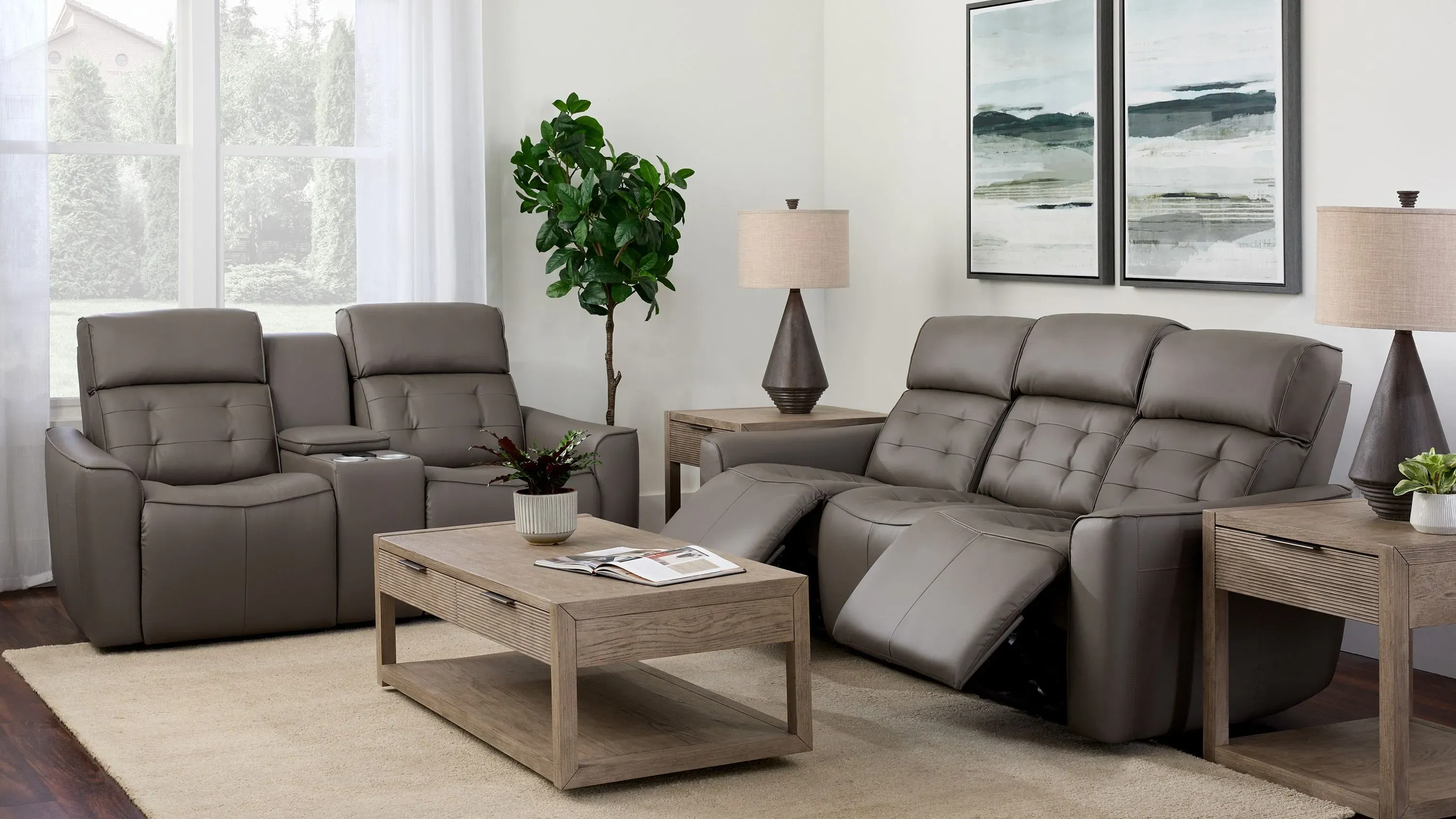 Hanlin Power Sofa w/ Power Headrest, Lumbar and Drop Down Table