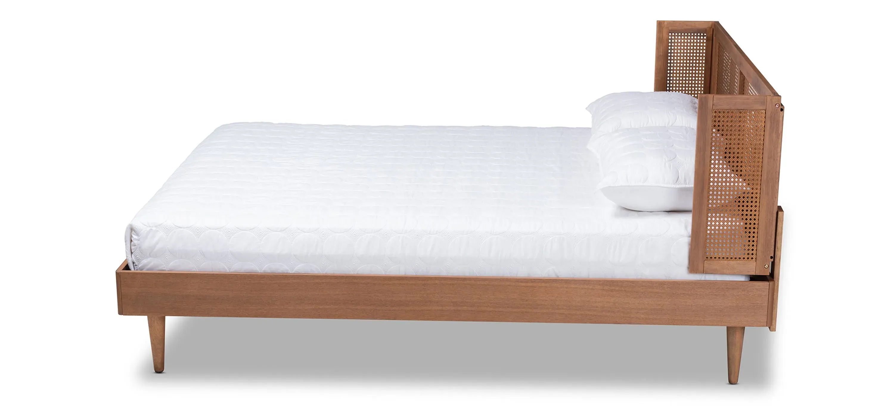 Rina Mid-Century King Size Platform Bed with Wrap-Around Headboard