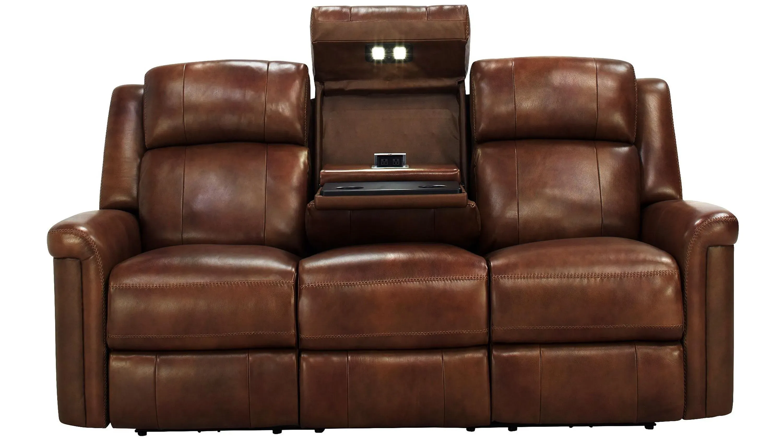 Richfield Leather Power Sofa with Power Headrest, Lumbar, and Drop Down Table
