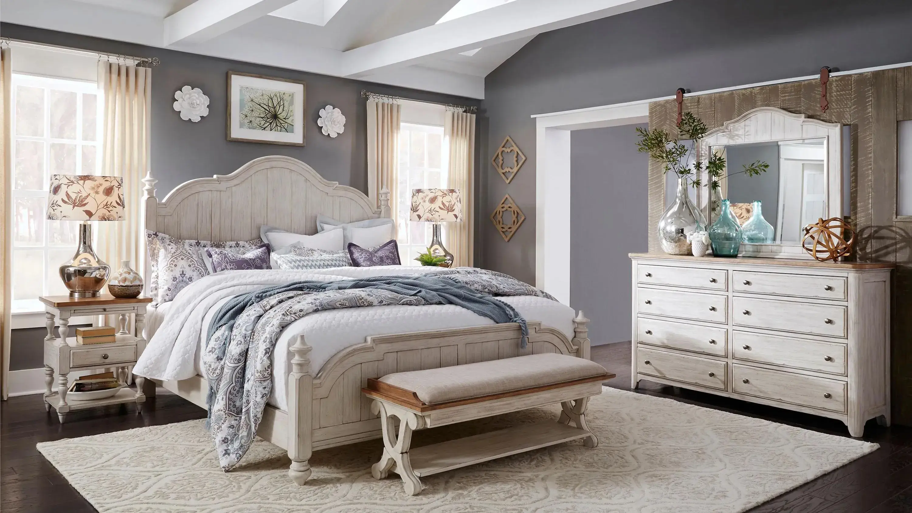 Farmhouse Reimagined 4-pc. Poster Bedroom Set w/ Drawer Nightstand