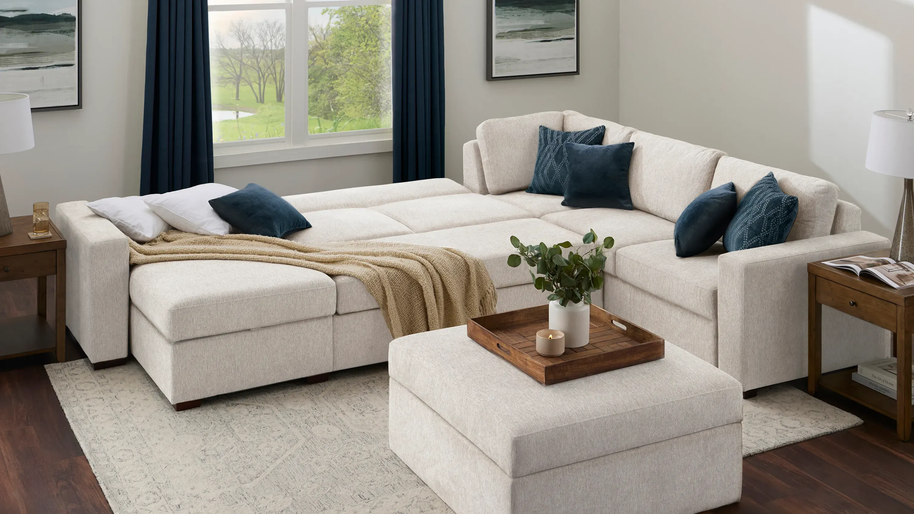 Juniper 5-pc. Reversible Pop-Up Sleeper Chaise Sectional | Raymour
