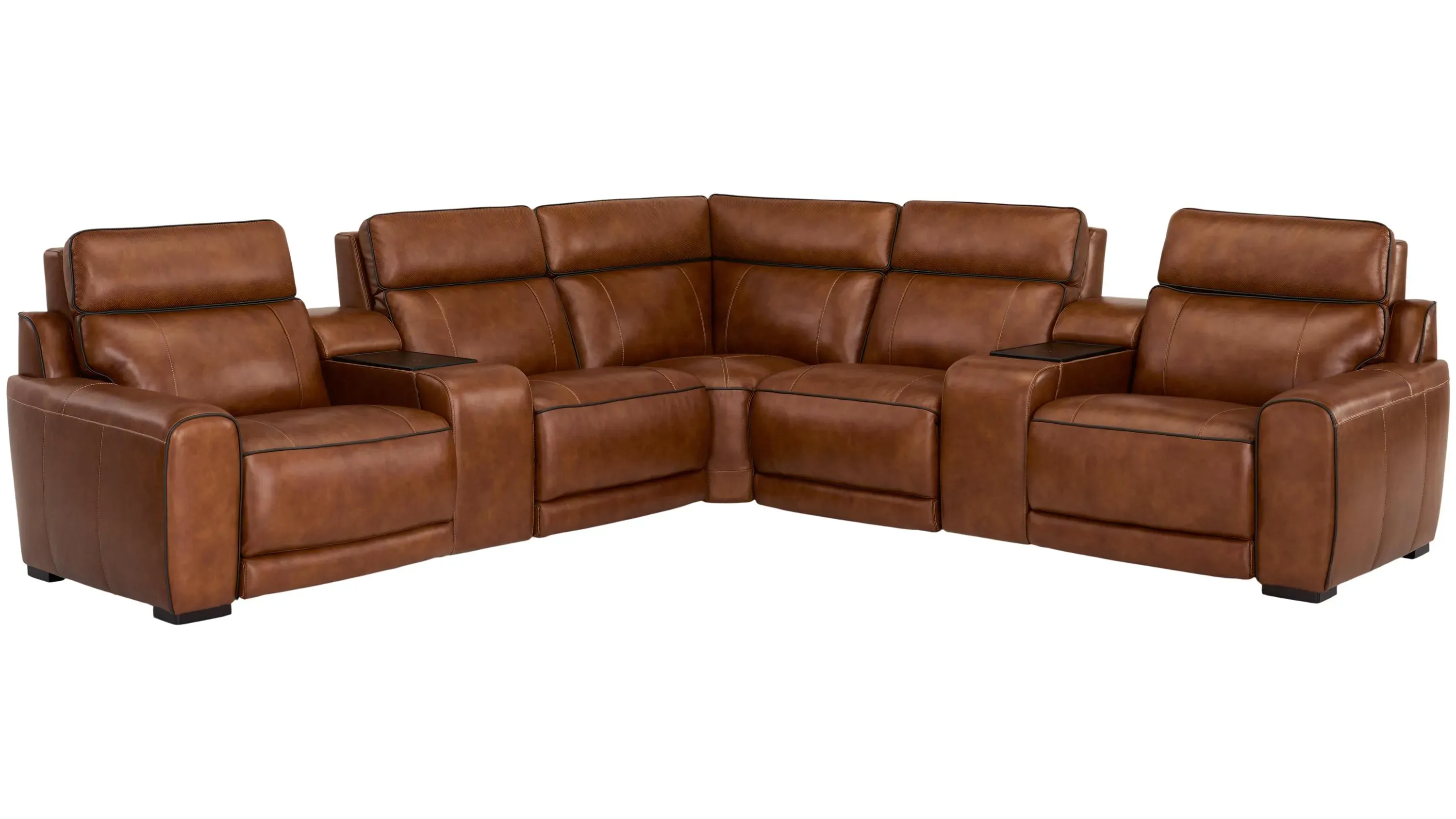 trinity　ブラウンレザーオットマン Titan 7-pc. Triple Power Leather Sectional w/ Immersive