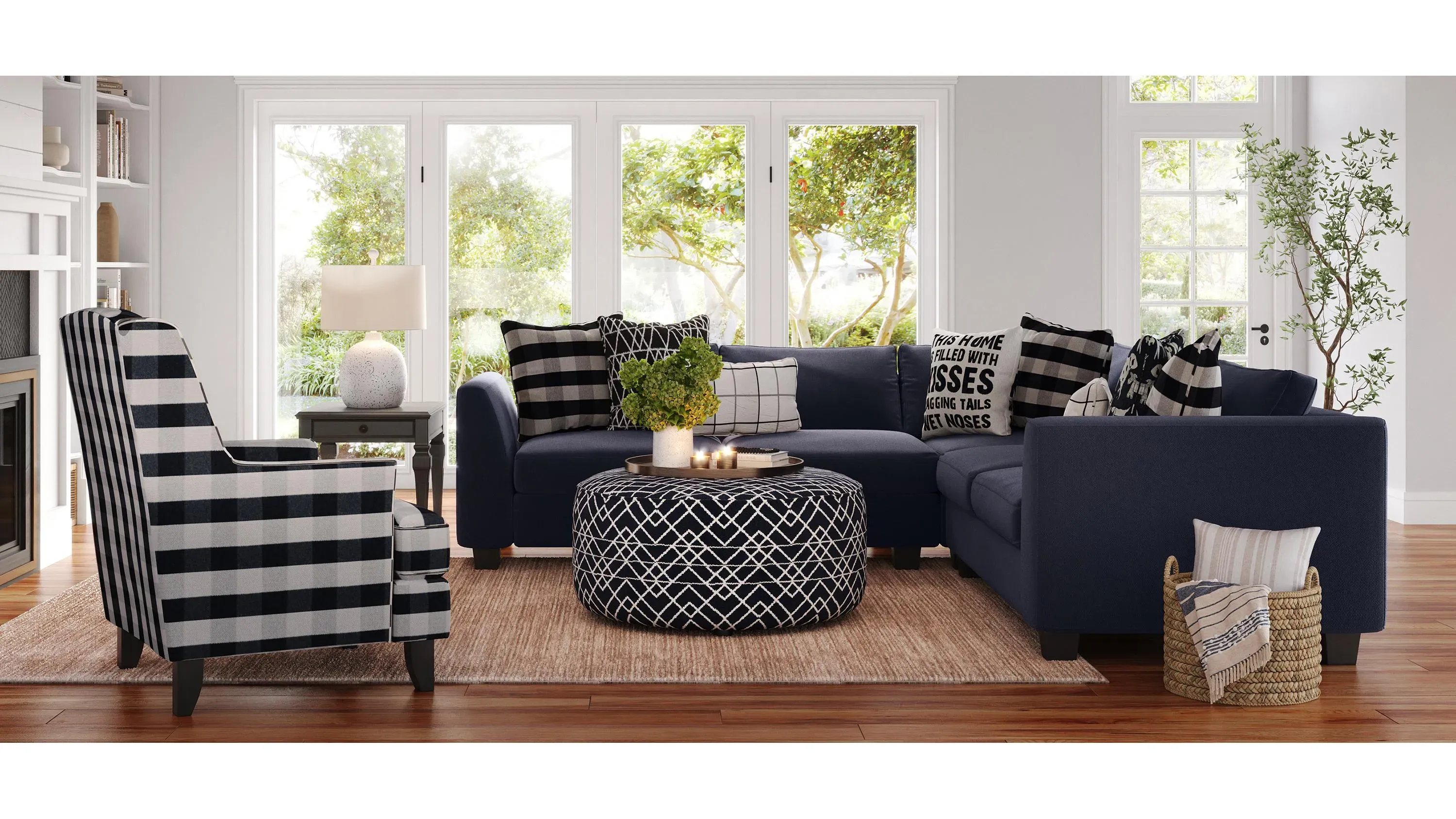 Daine Wingback Accent Chair in Brock Navy by Fusion Furniture