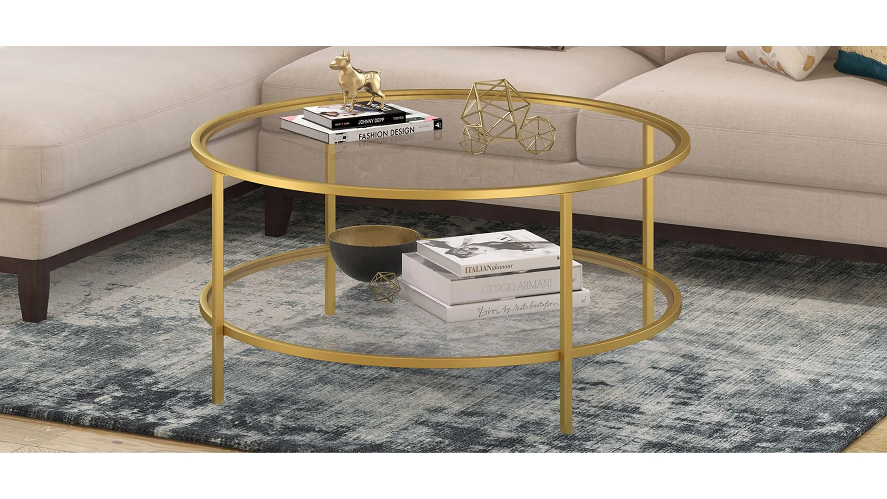 Sivil Round Coffee Table with Glass Shelf