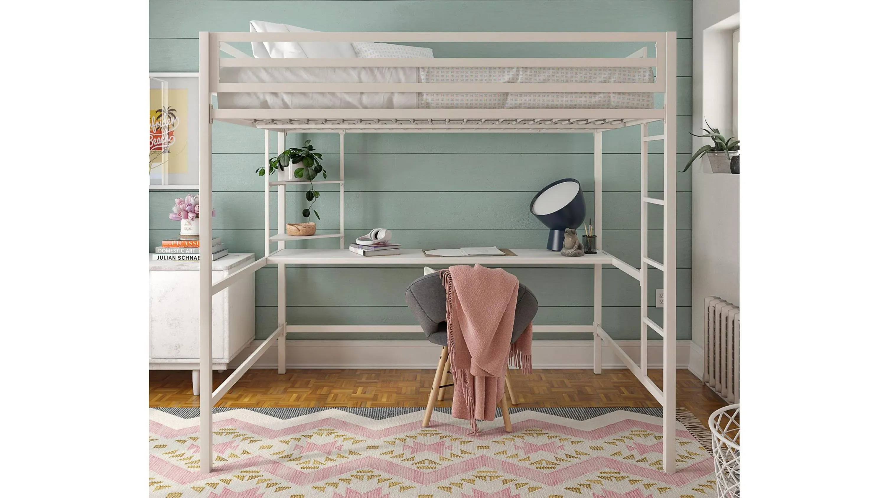 Novogratz maxwell metal loft bed with desk and shelves discount