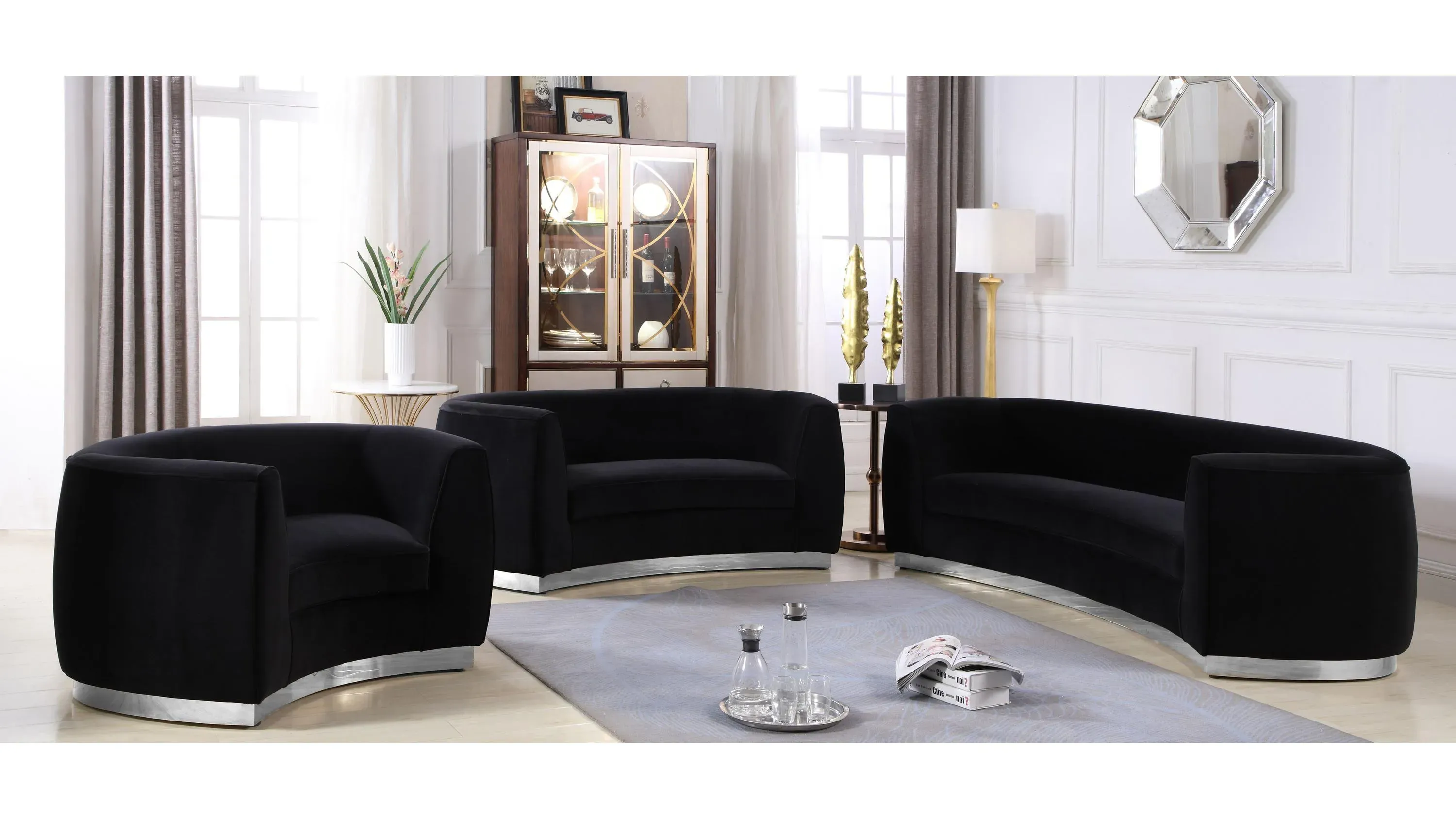 Meridian Furniture Julian Black Velvet Sofa