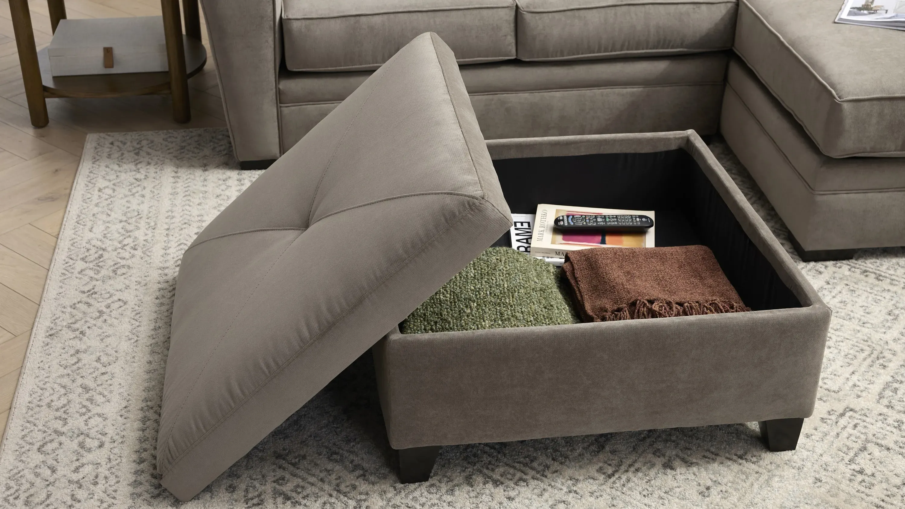 Panca portaoggetti in lino con coperchio grigio 114 cm 3013010