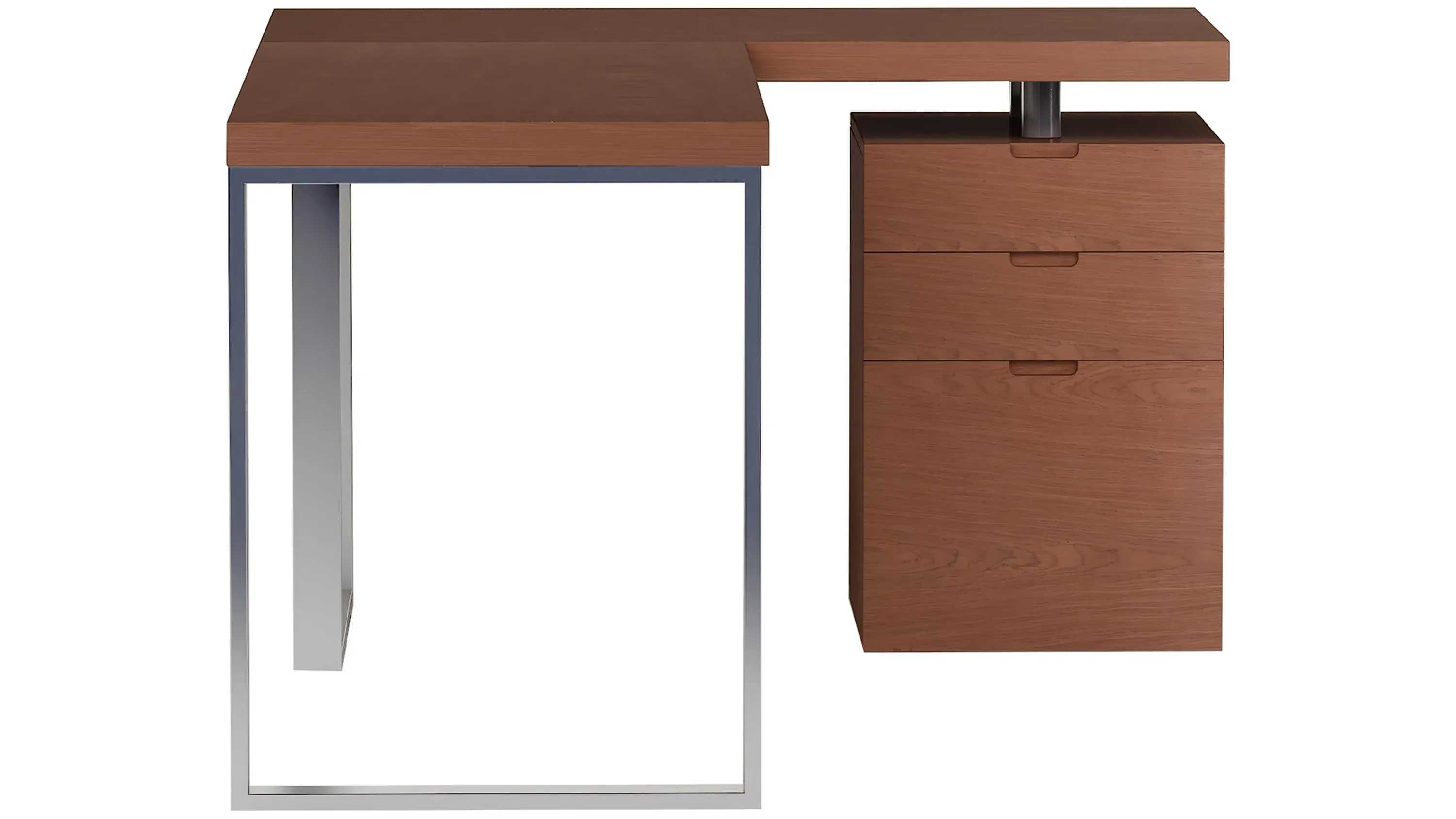 Chintaly Imports 6921 Walnut Reversible Wooden Home Office Desk with 3 Drawer Cabinet