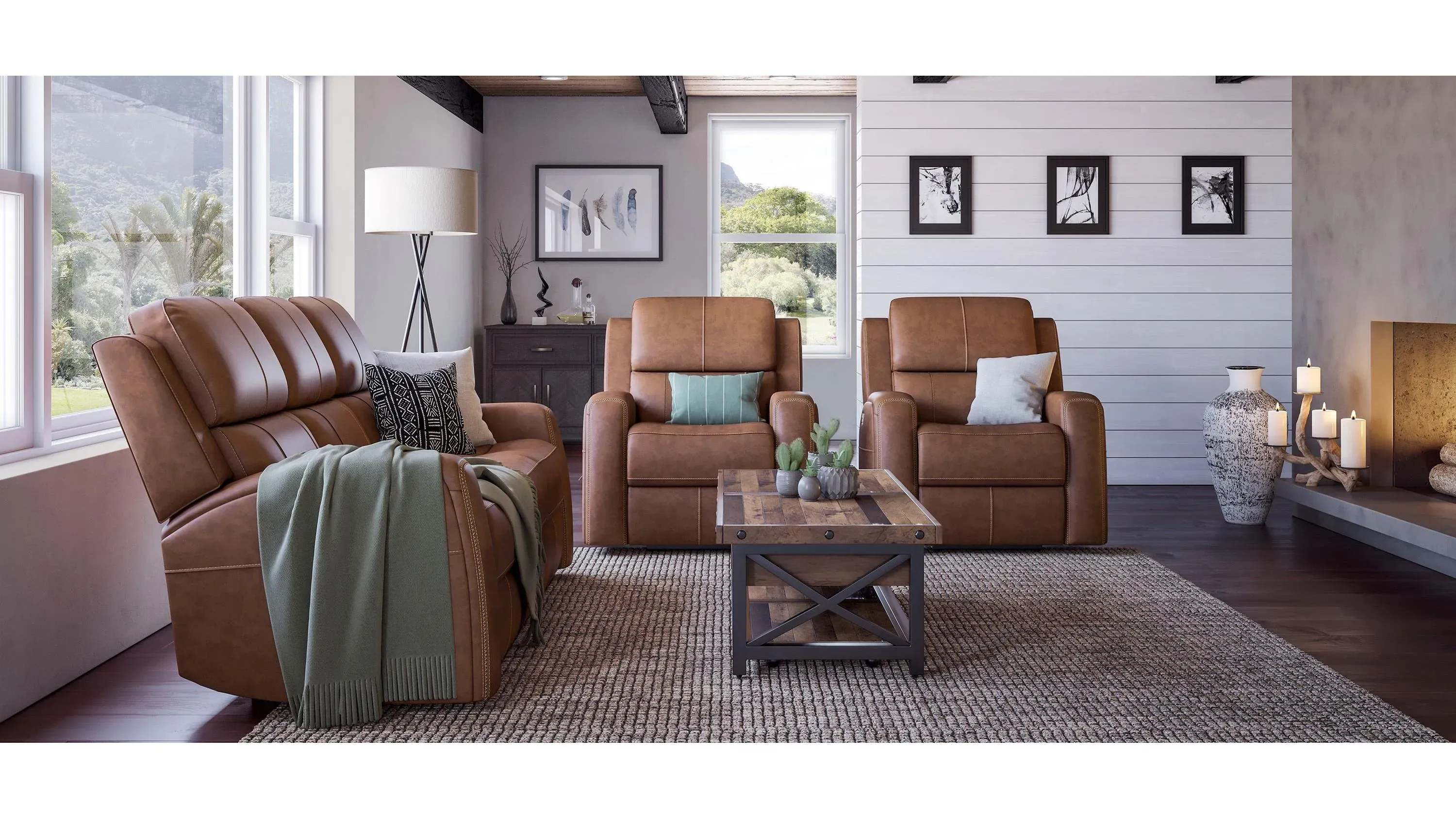 Linden Leather Power Reclining Sofa with Power Headrest and Lumbar