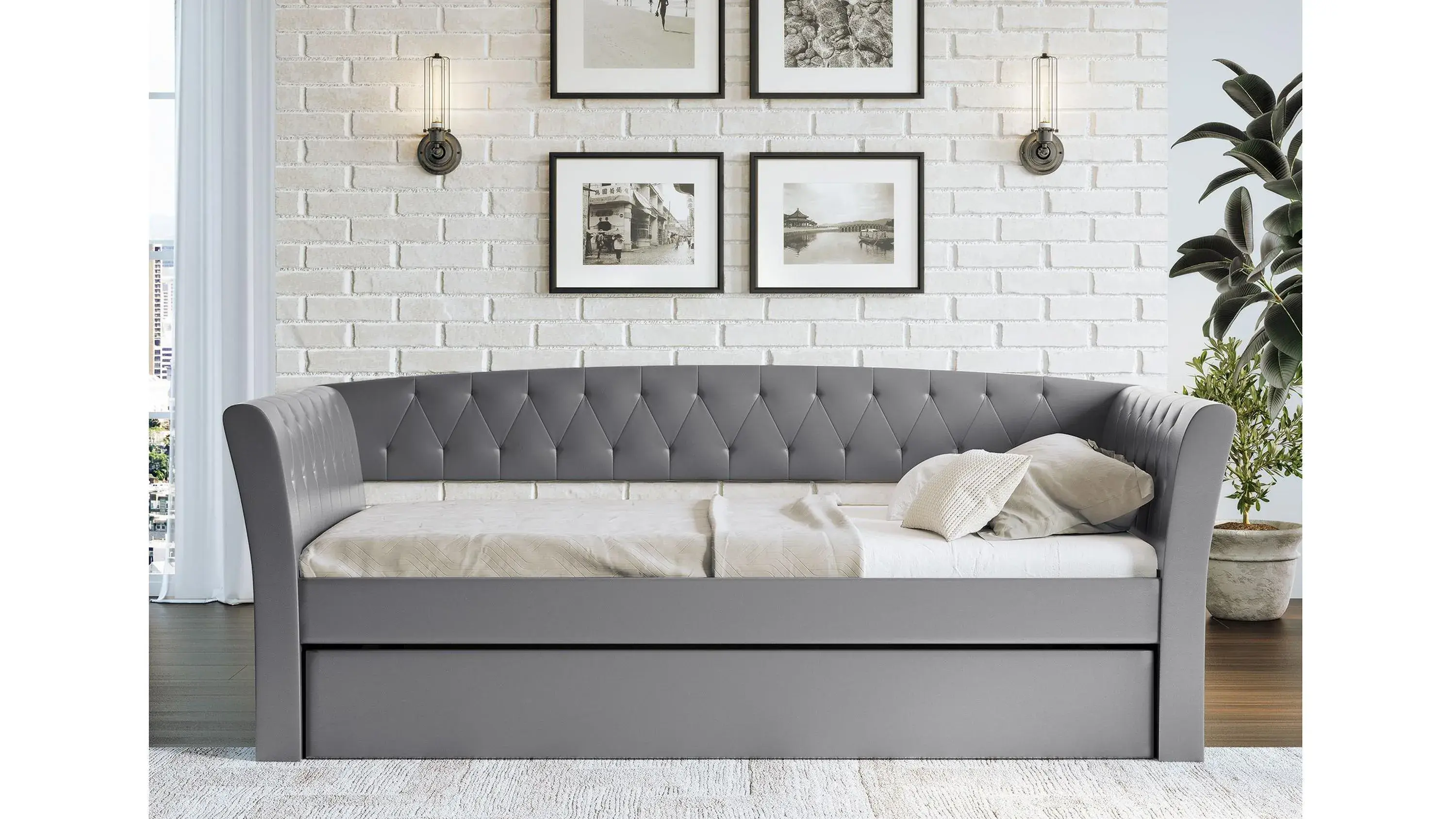 Patrick Faux Leather Daybed with Rolling Trundle Set | Raymour & Flanigan
