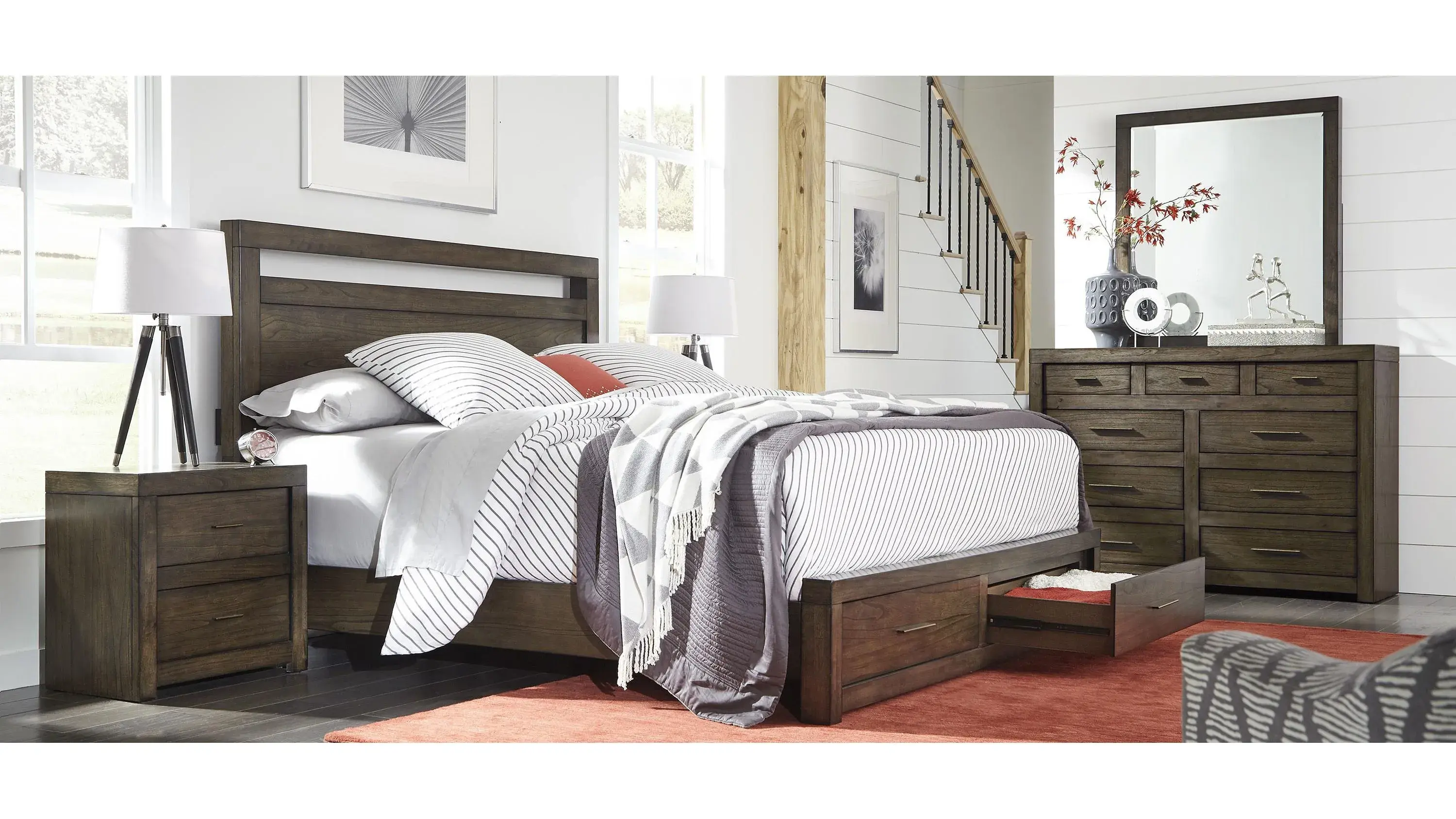 Modern Loft King Panel Bed with Storage - Thumbnail 2