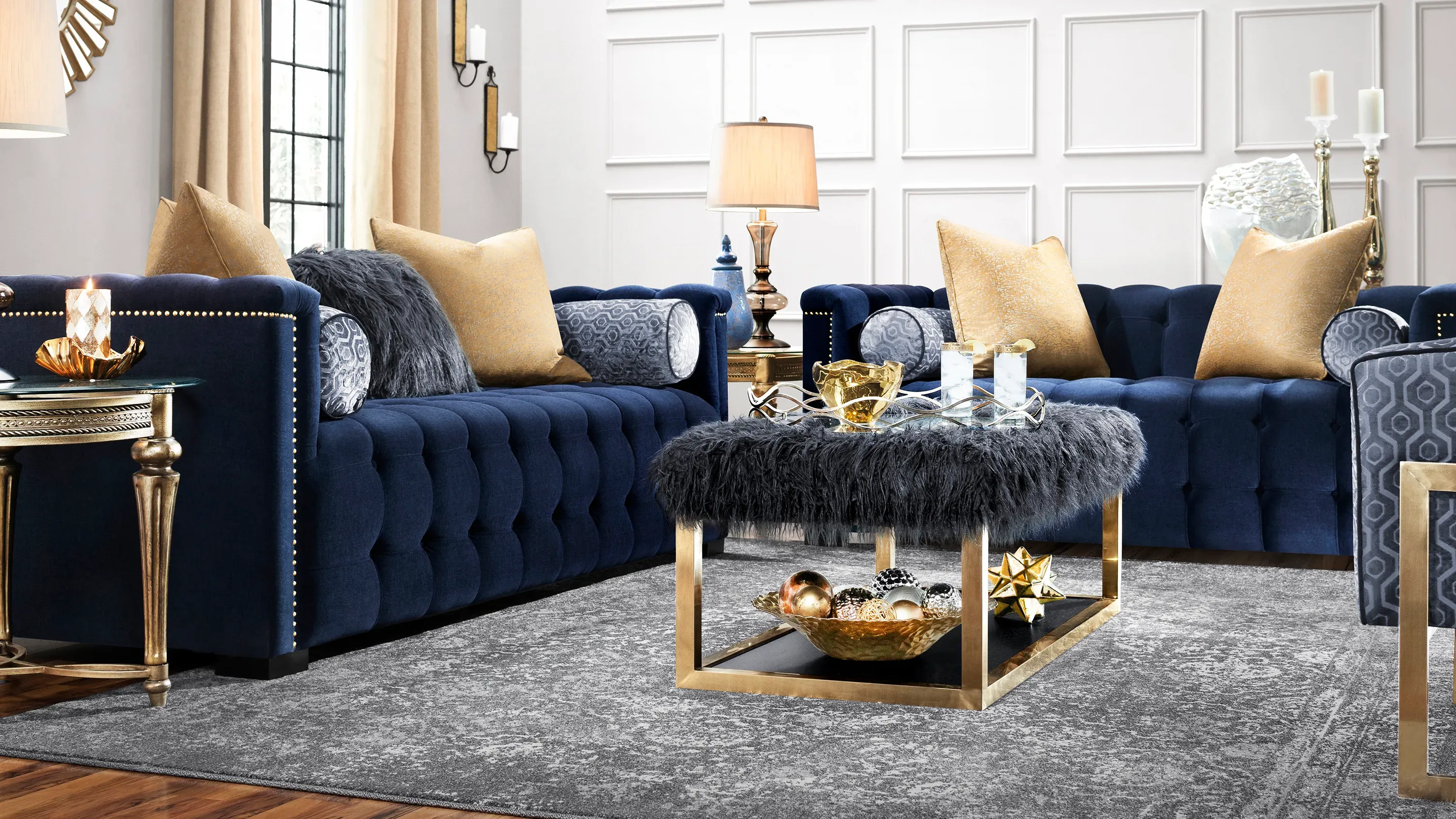 リファリュクス　ロイヤルブルー Diana Living Room Set | Raymour & Flanigan