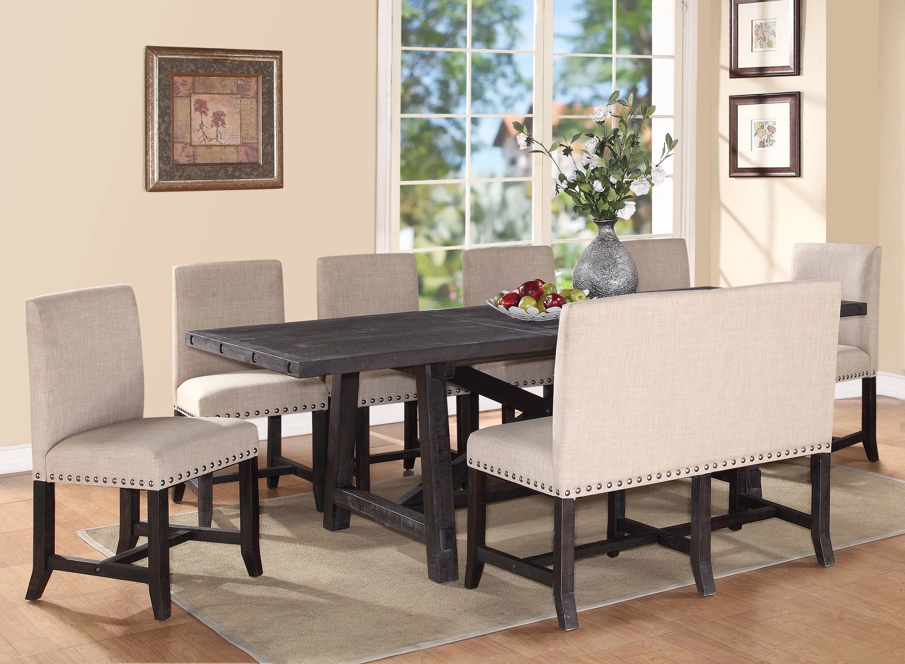 Zabela 8-pc. Dining Set w/ Bench and Upholstered Chairs | Raymour