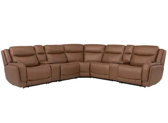 Harbin 7-pc. Leather Triple Power Sectional w/ Cooler Console