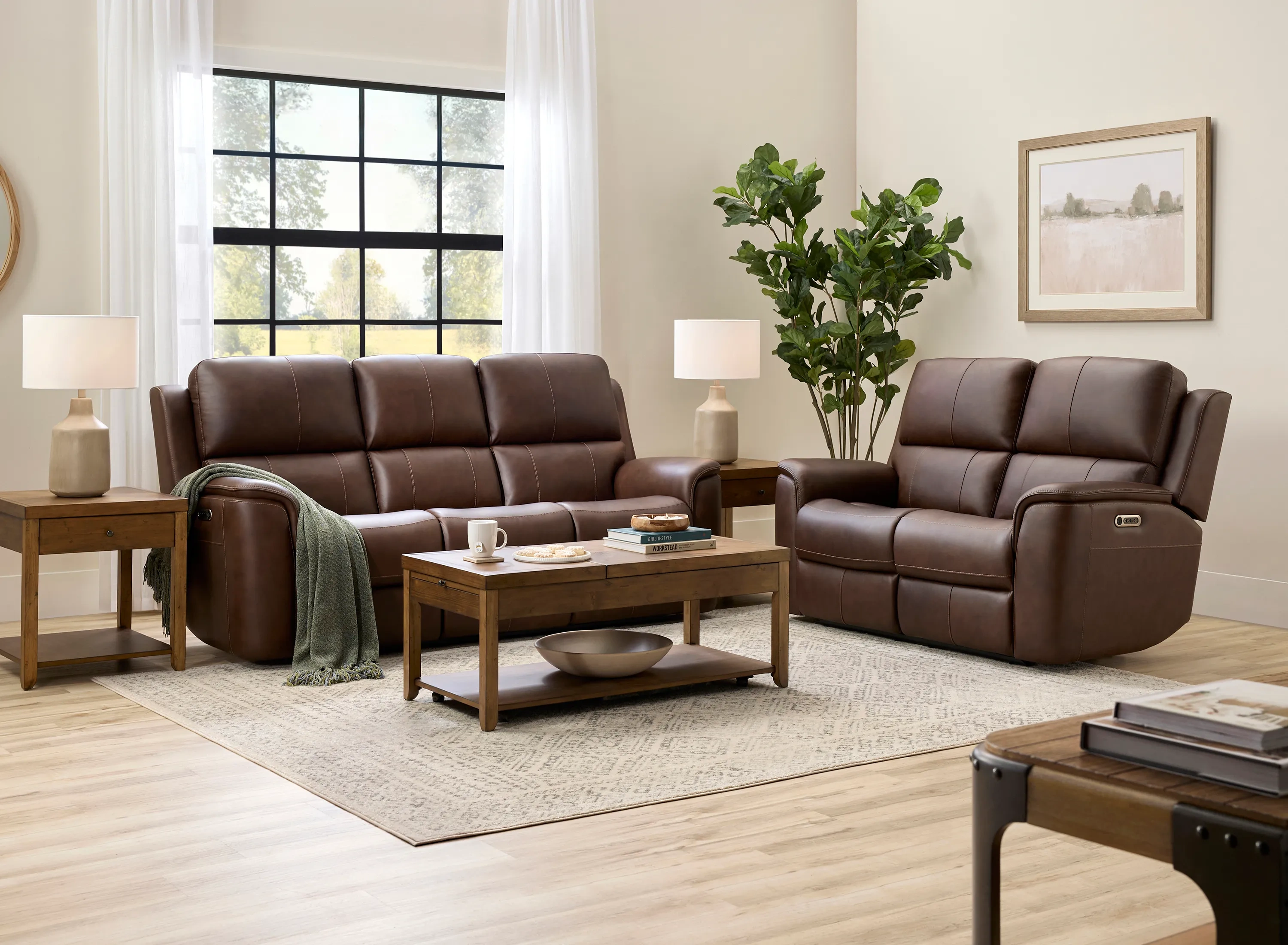 Henrick Triple Power Leather Living Room Set | Raymour & Flanigan