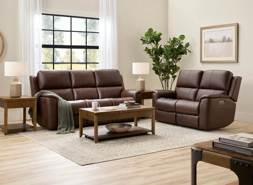 Henrick Triple Power Leather Living Room Set | Raymour & Flanigan