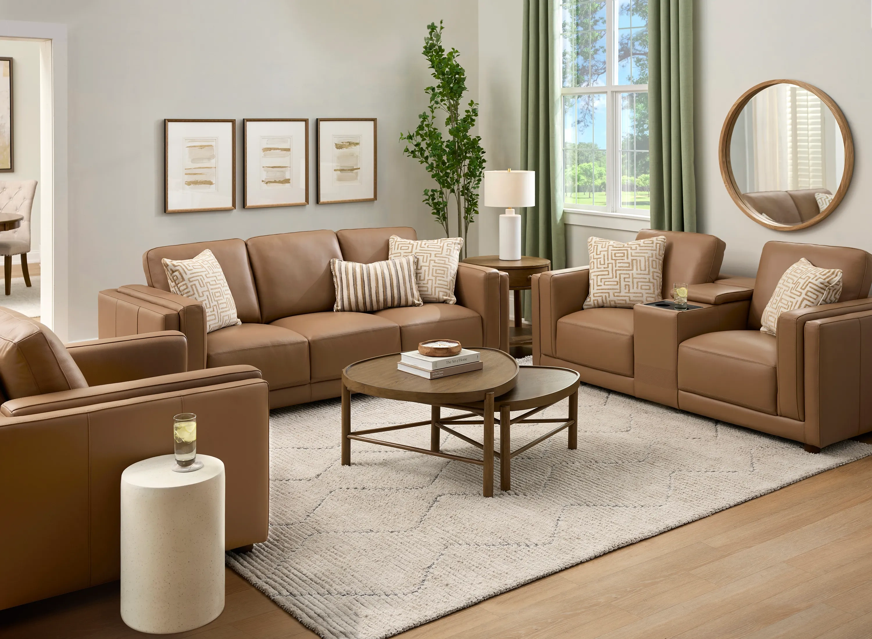 新品　オットマン付き　ソファ　【marni】（マーニ）　サンドブラウン Marni Leather Living Room Set | Raymour & Flanigan