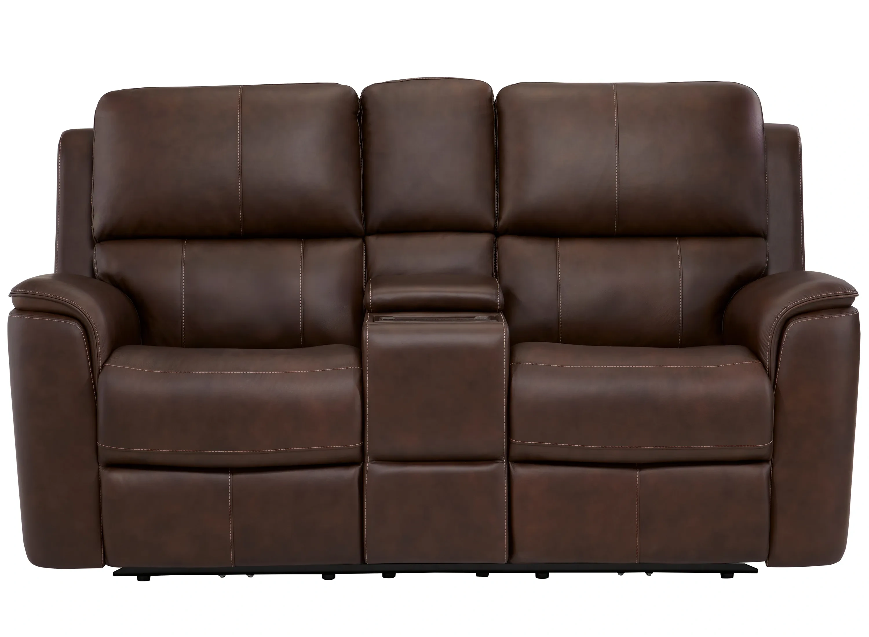 Henrick Triple Power Leather Console Loveseat | Raymour & Flanigan