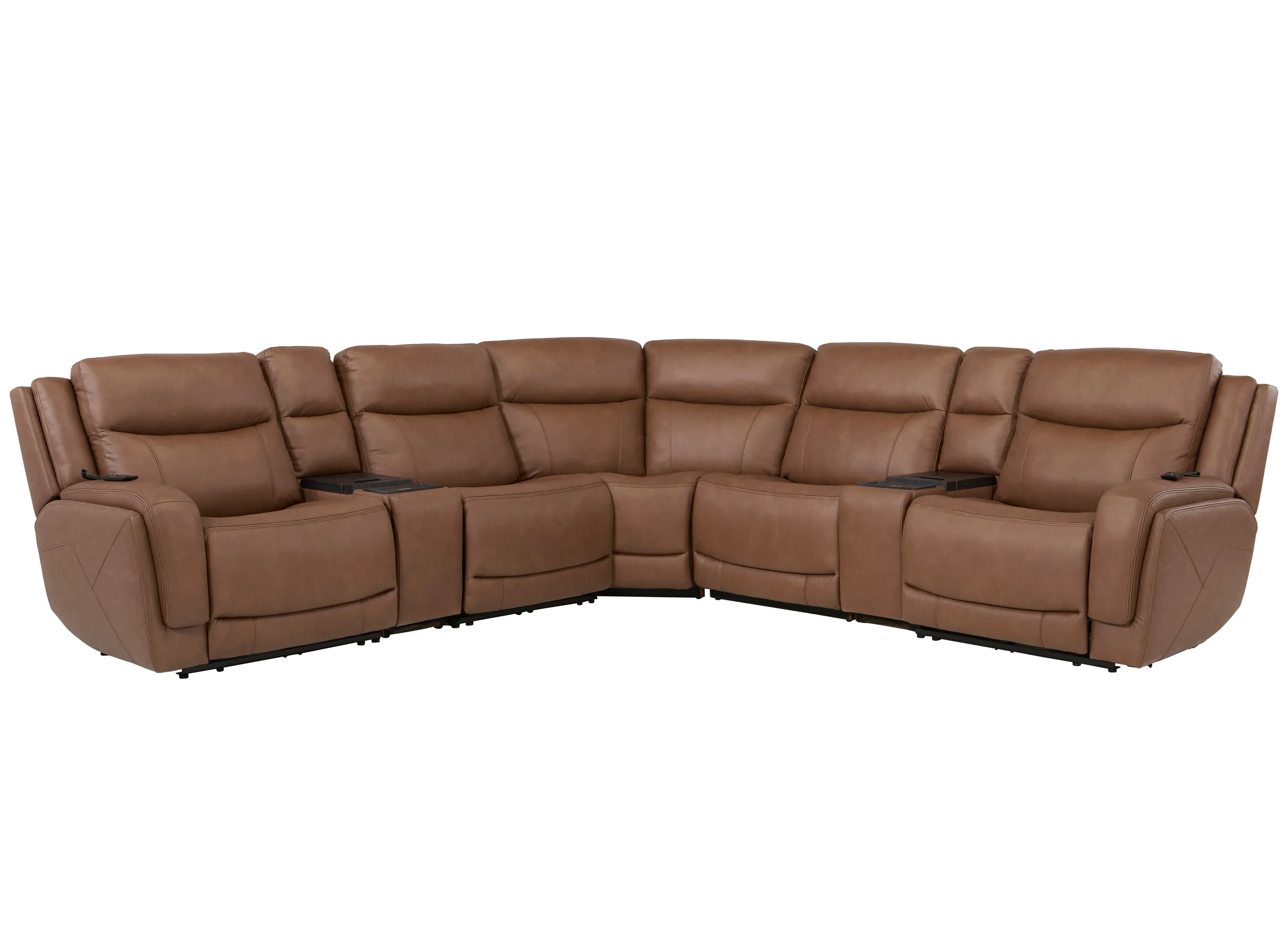 Boφwy Harbin 7-pc. Leather Triple Power Sectional w/ Cooler Console