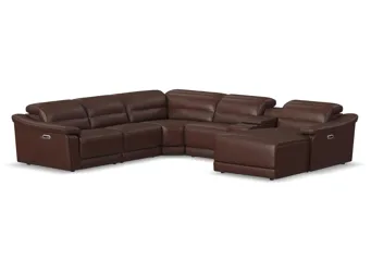 Tucker 6-pc. Triple Power Leather Sectional | Raymour & Flanigan