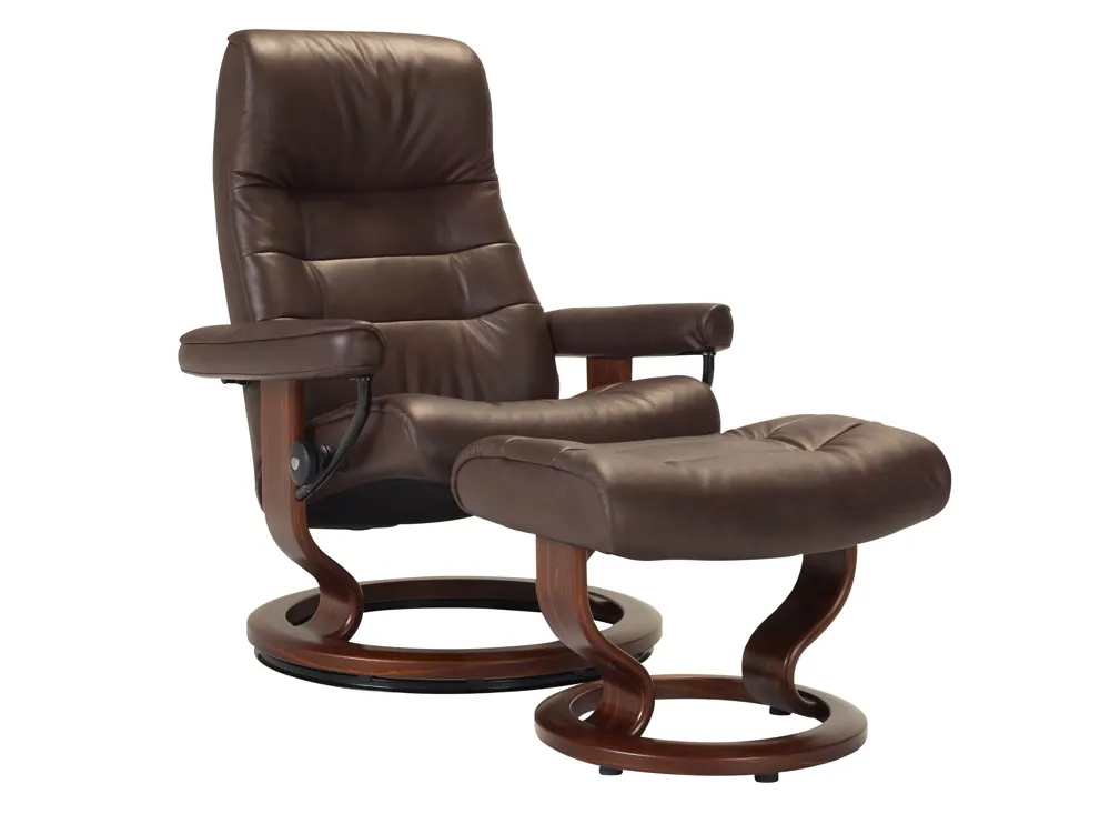 Stressless Opal Medium Leather Reclining Chair and Ottoman