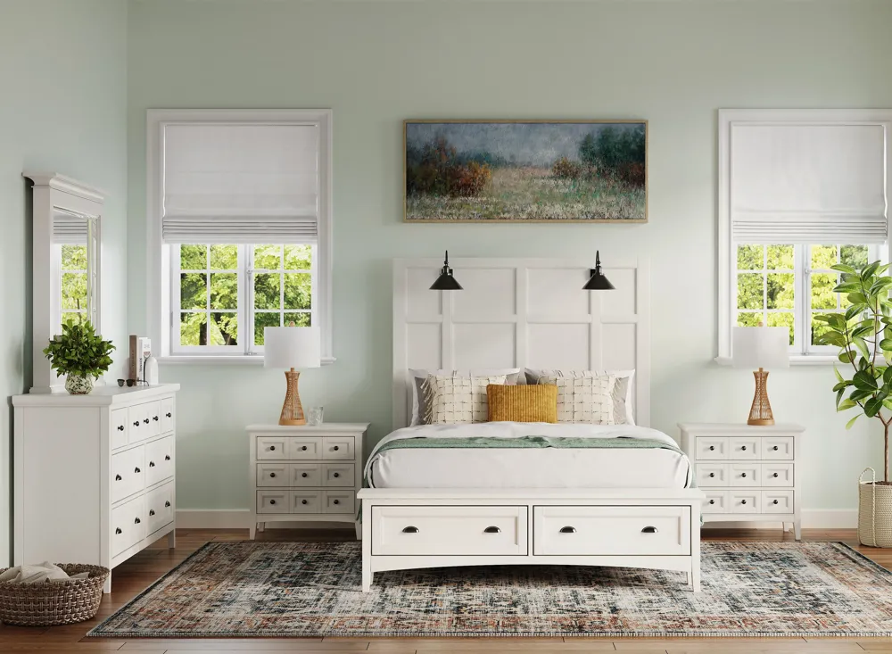 HS　アンスリウム　ナイトクイーン x フォートシャーマン Ivy Ridge 4-pc. Platform Storage Bedroom Set w/ Lamp Headboard