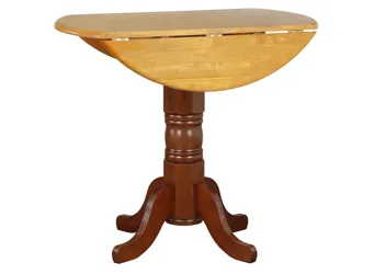 Oak Selections Round Drop Leaf Bar-Height Dining Table Medium walnut finish pedestal with light oak finish top Product_Grid_Image