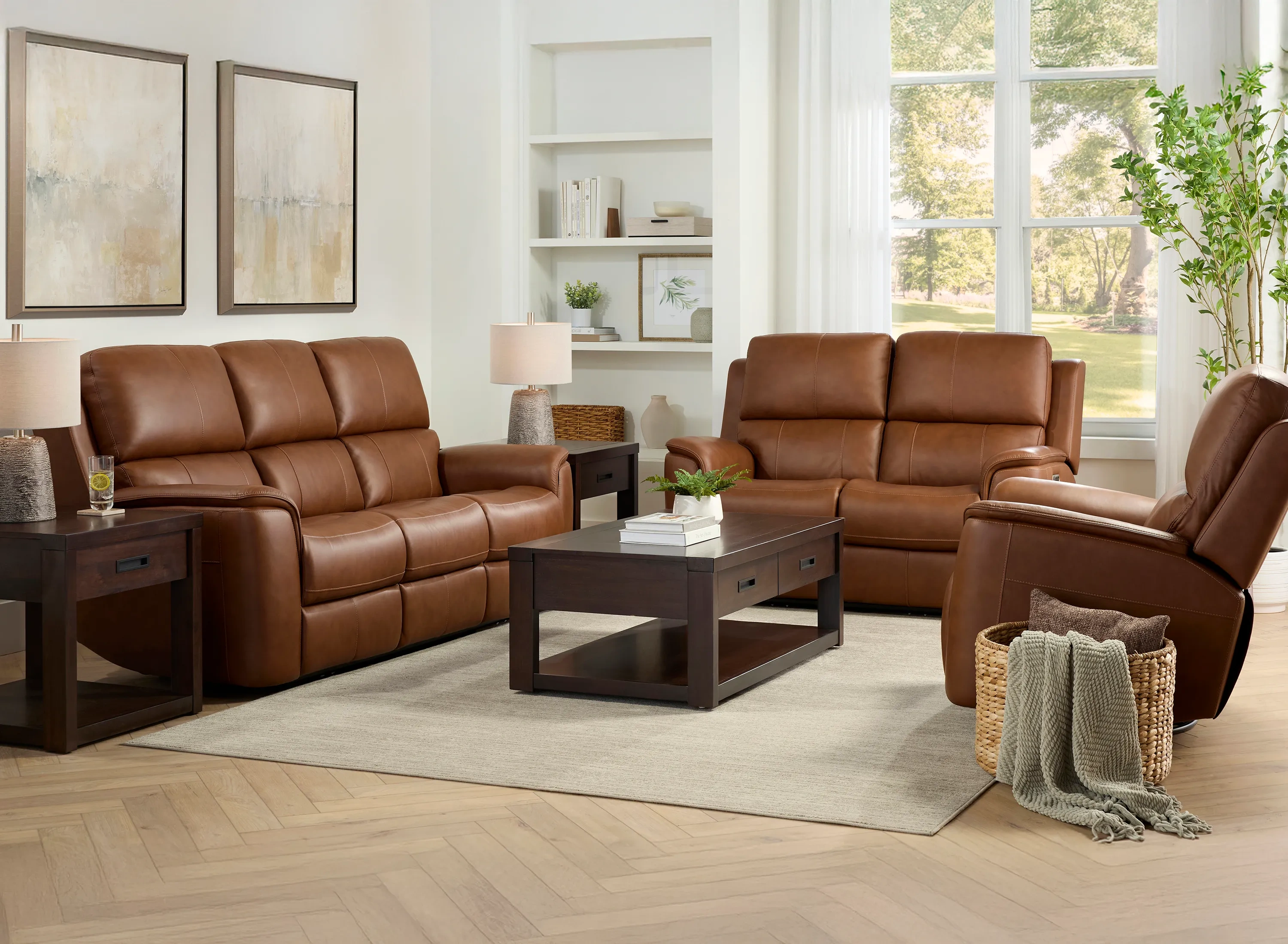 Henrick Triple Power Leather Living Room Set | Raymour & Flanigan