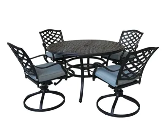 Halston Outdoor 5-pc. Round Dining Set Black Frame with Blue Cushions Product_Grid_Image