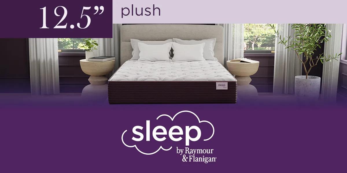 12.5" plush mattress w/ Sleep by Raymour & Flanigan logo